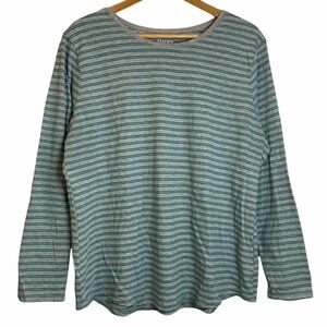 Hanes Green Gray Stripes Crew Neck Knit Long Sleeve Henley Top Plus Size XXL